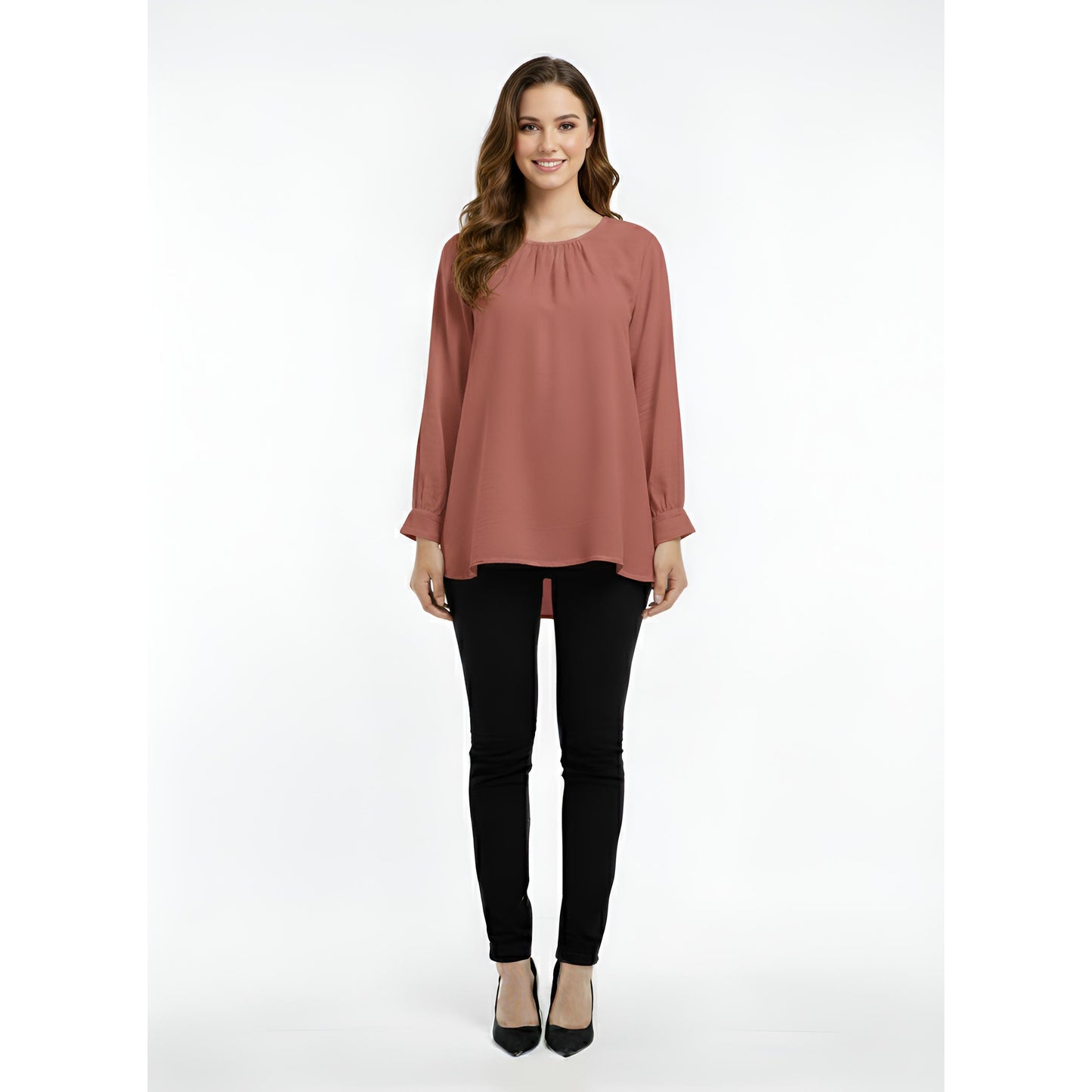 Victoria Blouse Casual Outfit Wanita Elegant Office & Casual Wear (Rose Pink)
