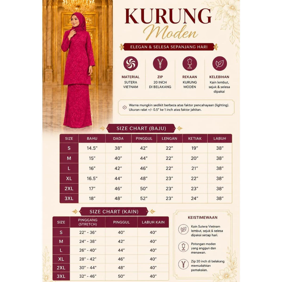 Suria Rose Kurung Moden - Velore Brocade Satin - Set Pakaian Fashion Wanita Muslimah