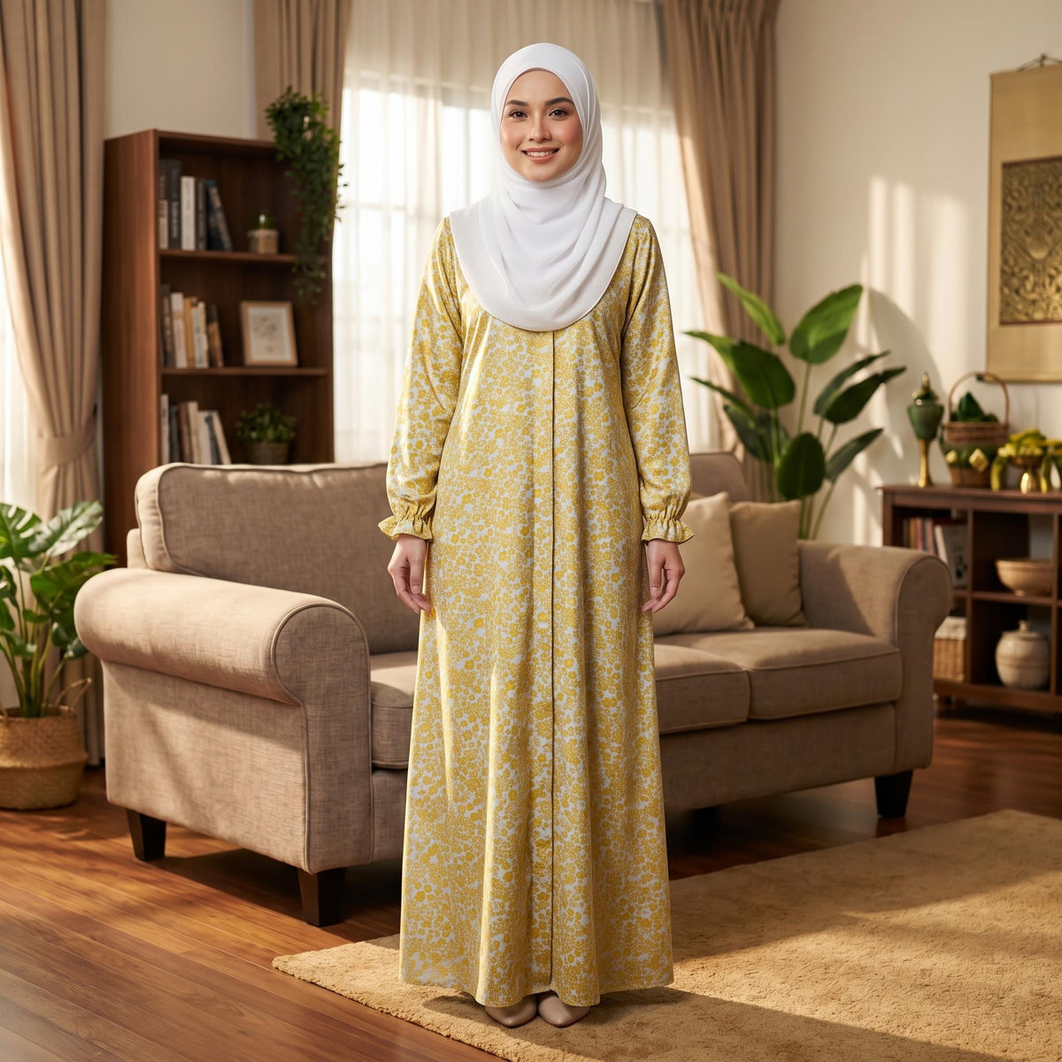 LARISA Jubbah Floral - Satin Sutera Vietnam - Side Pocket - Casual Wear Fashion Wanita Muslimah