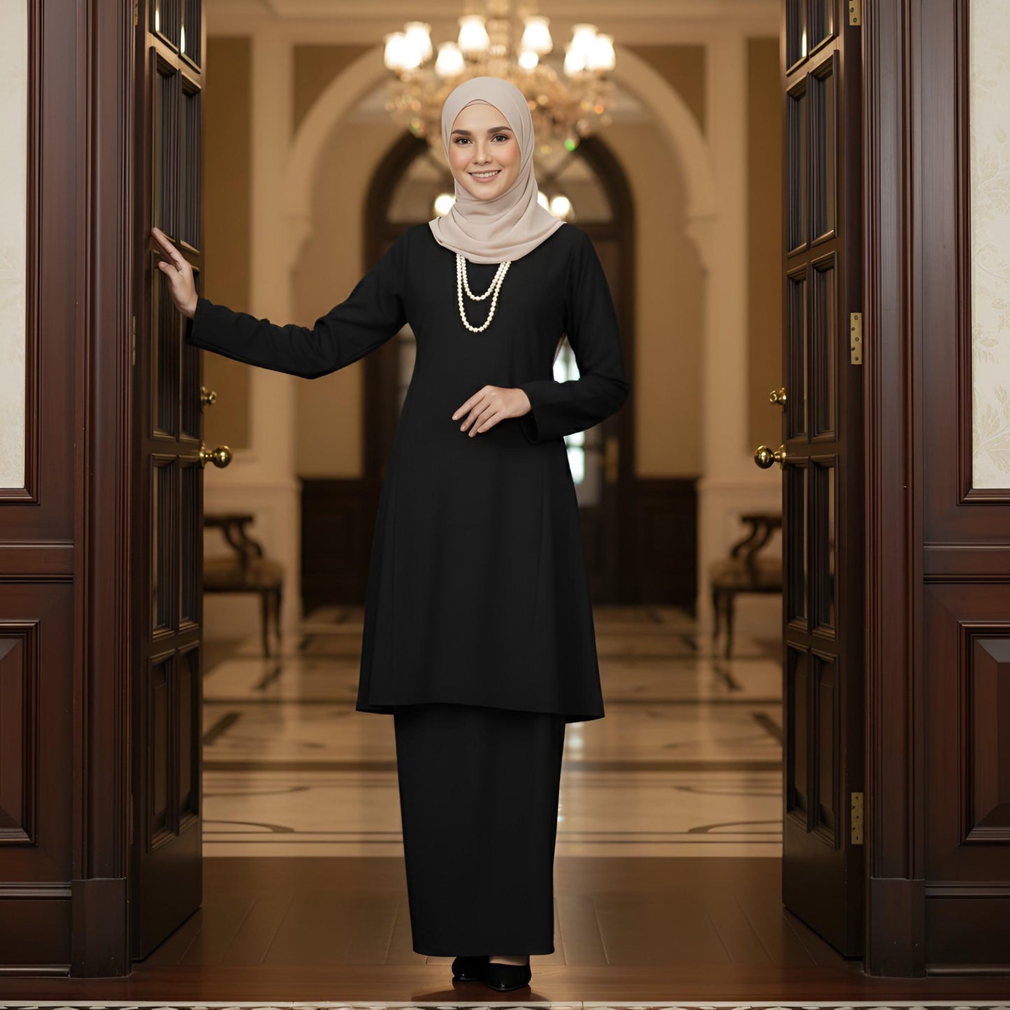 Baju Kurung Pahang Pesak (Grey) Plain Cotton Crepe Ironless