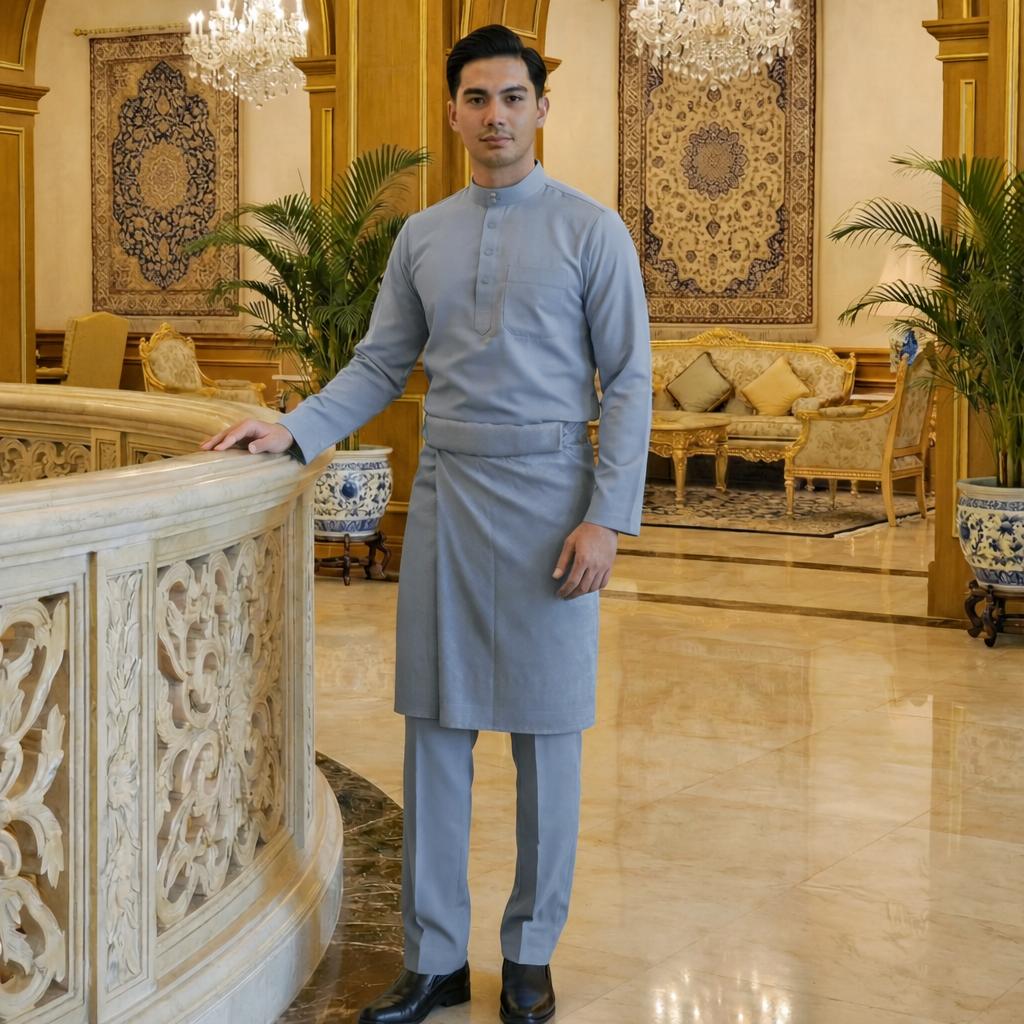 Baju Melayu Adult Pearl Skin - Top One Side Zip (Ash Blue)