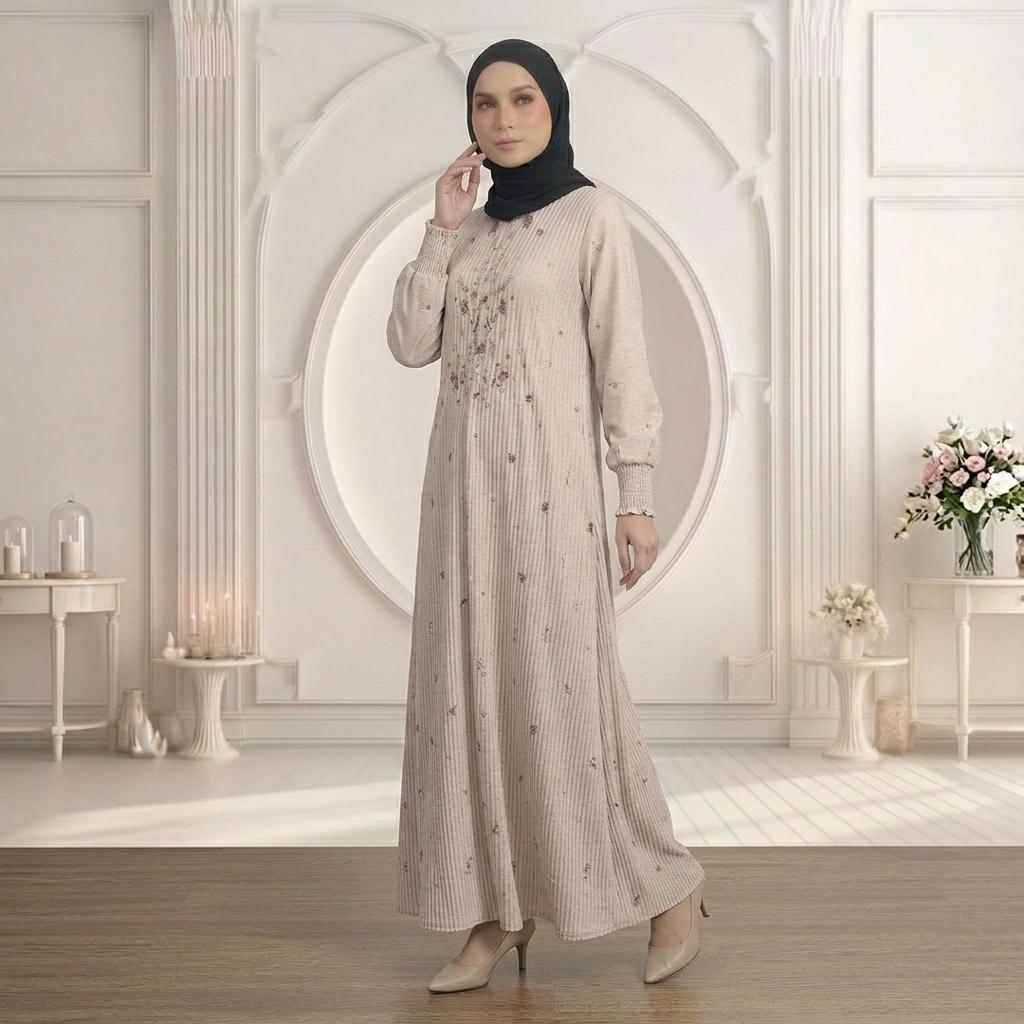 SORAYA Jubah Satin Jackquard Pleated Plus Size New Arrival Fashion Wanita Muslimah