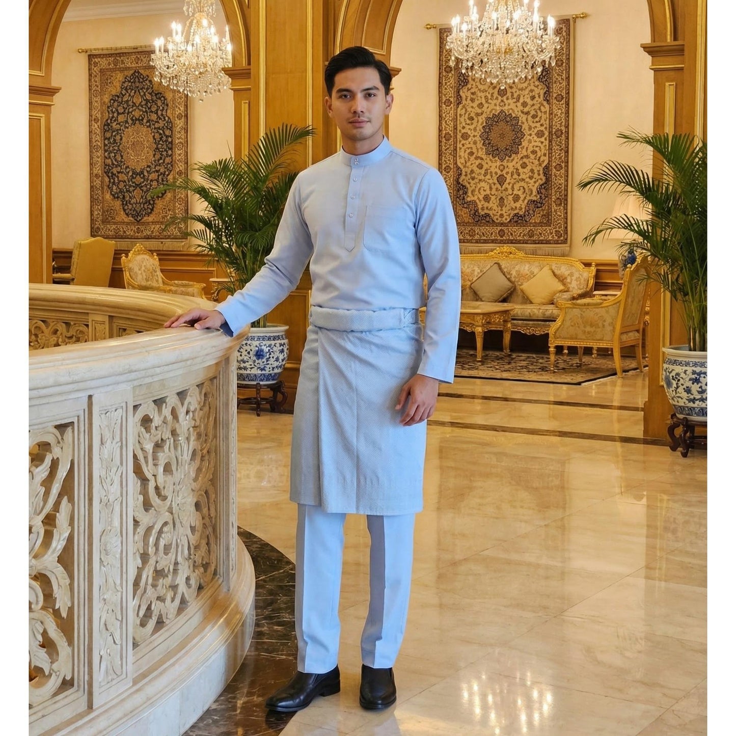 Baju Melayu Adult Pearl Skin - Top One Side Zip (Baby Blue)