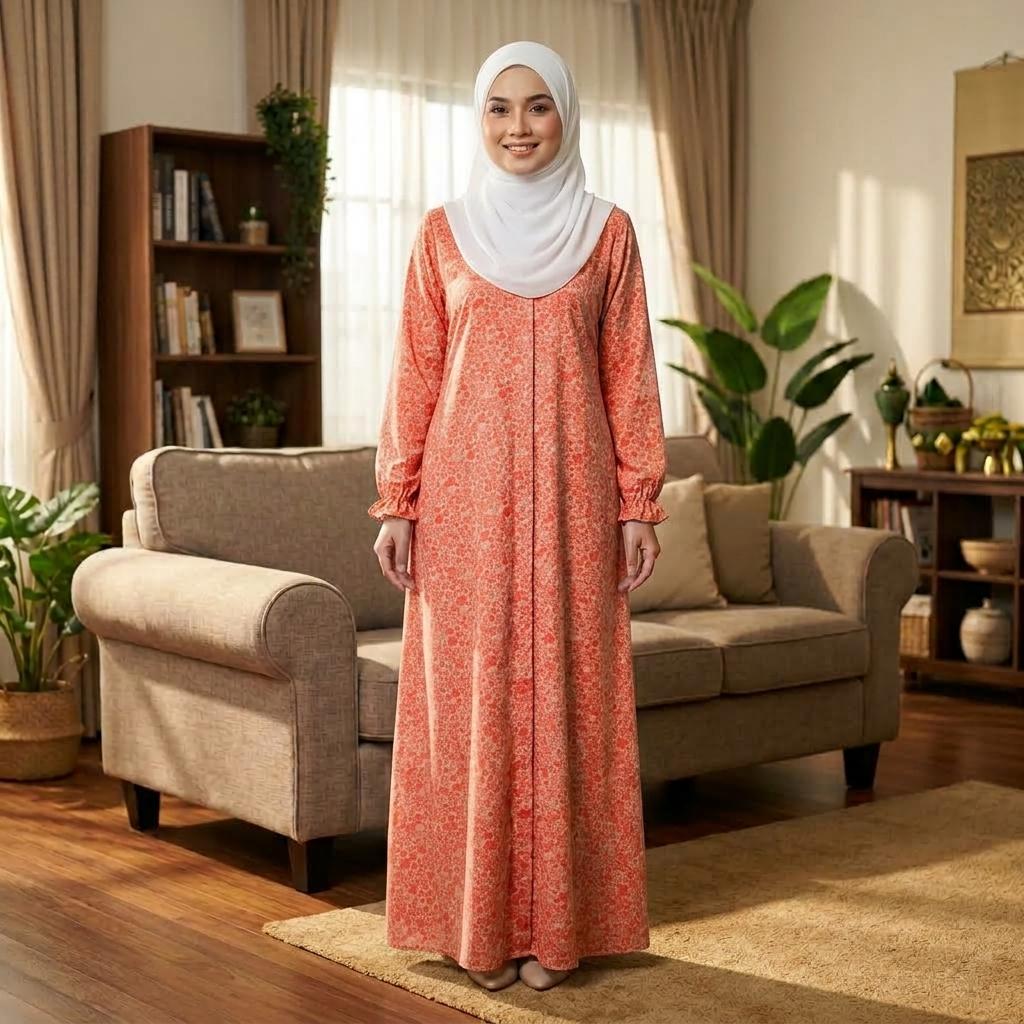 LARISA Jubbah Floral - Satin Sutera Vietnam - Side Pocket - Casual Wear Fashion Wanita Muslimah
