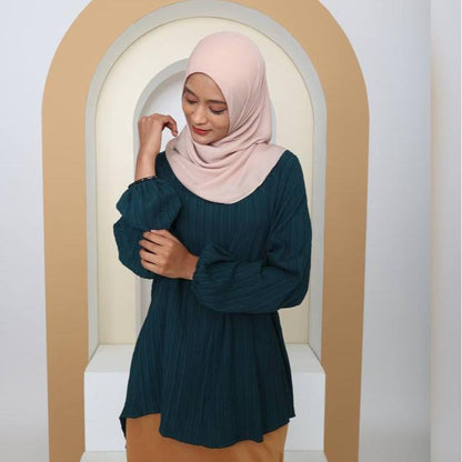 Casual Tiara Solid Color Full Sleeve O-Neck Abaya Kaftan Blouse Shirt Baju Wanita