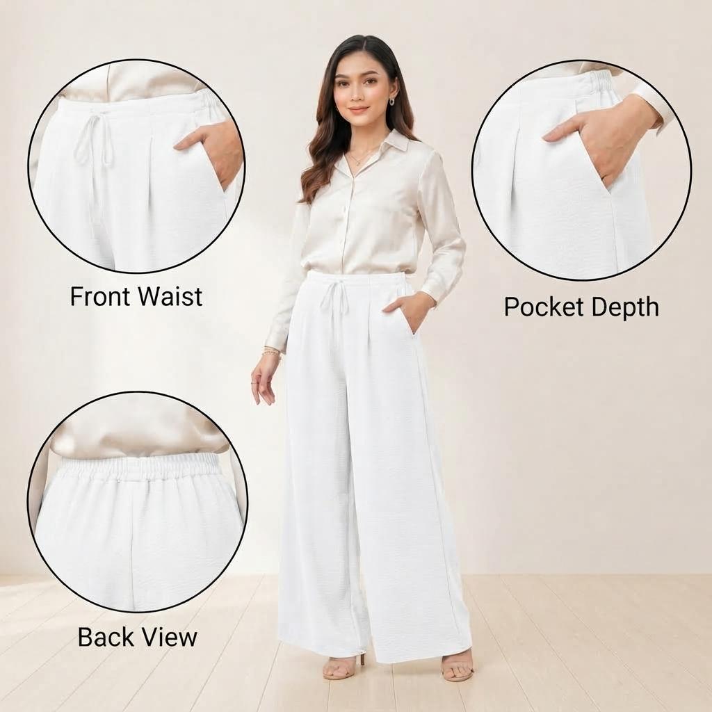 LUNA Palazo Wanita Wide Leg – White