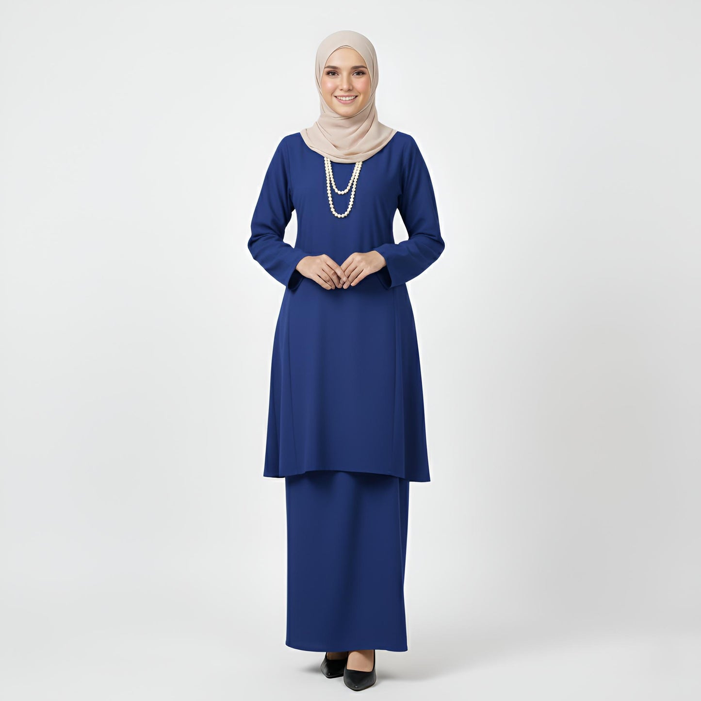 Baju Kurung Pahang Pesak (Royal Blue) Plain Cotton Crepe Ironless