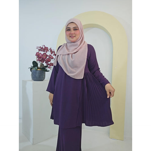 Raudhah Kurung Pahang Pesak Gantung Pleated Ironless Fashion Wanita Muslimah