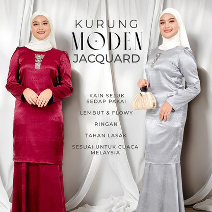 Set Baju Kurung Moden Satin Jacquard Blossom Raya 2025 Set Wanita Muslimah