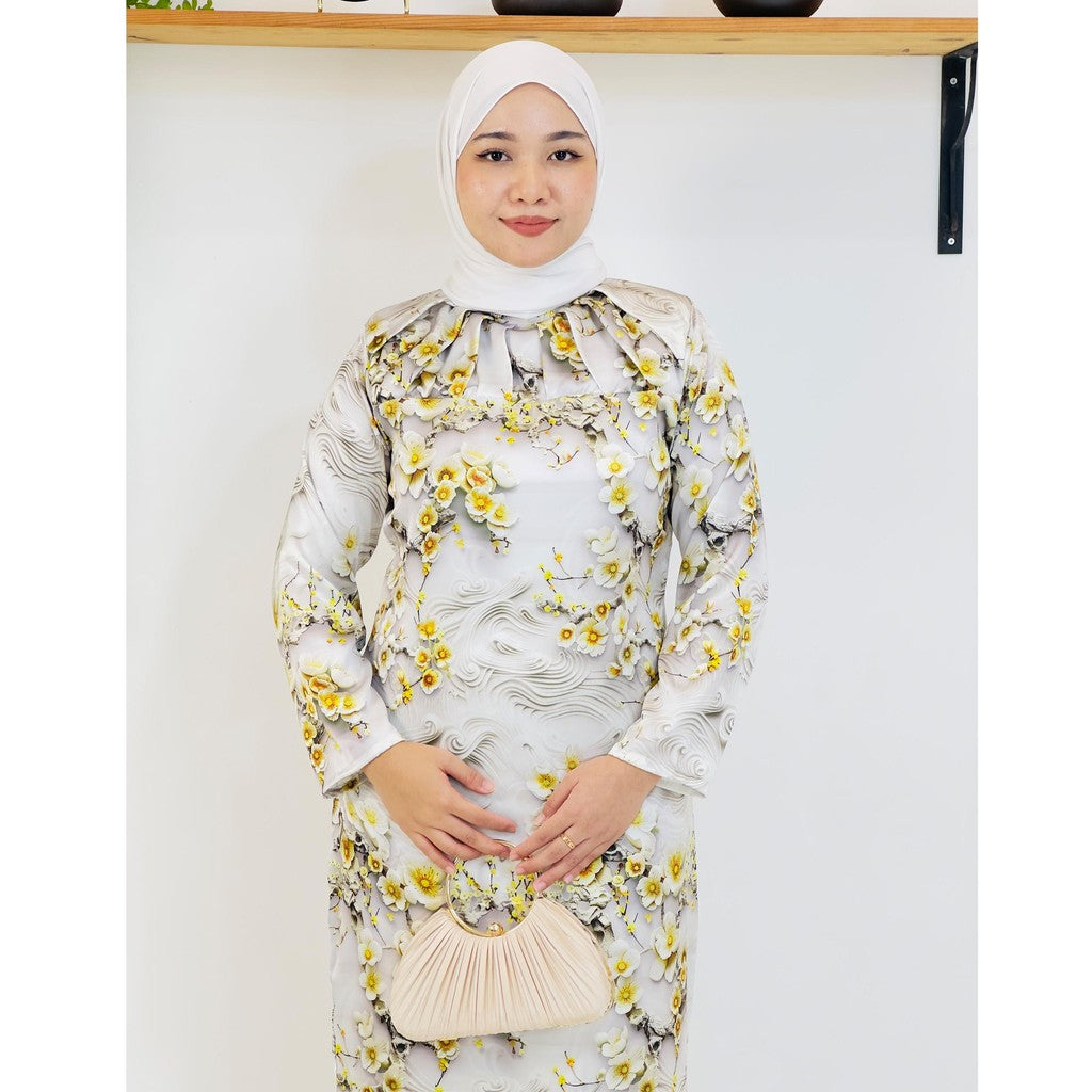 Set Baju Kurung Moden Kolar Kain Kipas Mango 20D Raya 2025 Fashion Wanita Muslimah 1