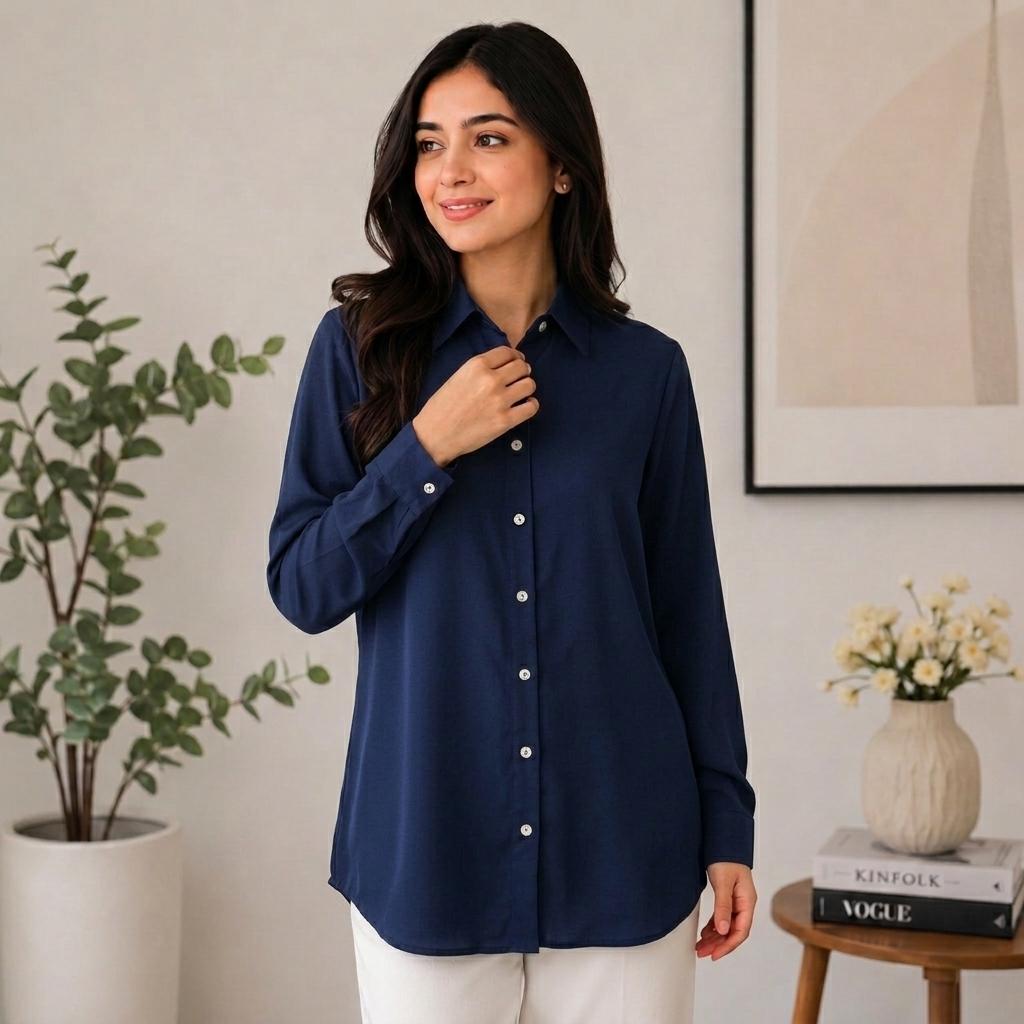 AURELIA Blouse Premium Satin-Touch Long Sleeve Button-Down Collar Plus Size Blouse for Women Fashion Muslimah