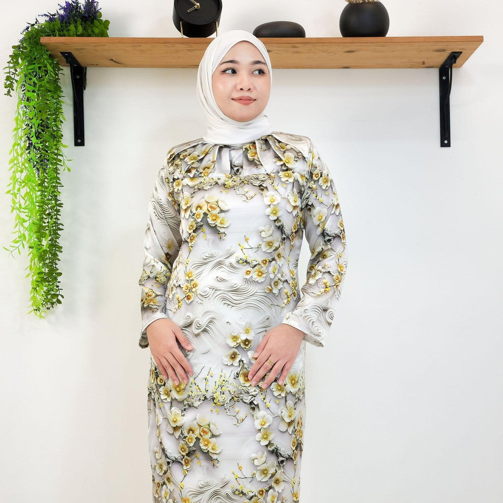 Set Baju Kurung Moden Kolar Kain Kipas Mango 20D Raya 2025 Fashion Wanita Muslimah 1