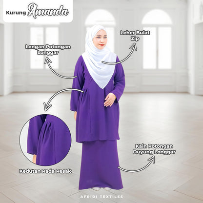 Amanda Kurung Riau Plain Pesak Gantung Pleated Fashion Wanita Muslimah