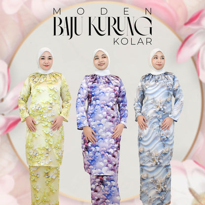 Set Baju Kurung Moden Kolar Kain Kipas Mango 20D Viral Raya 2025 Fashion Wanita Muslimah 2