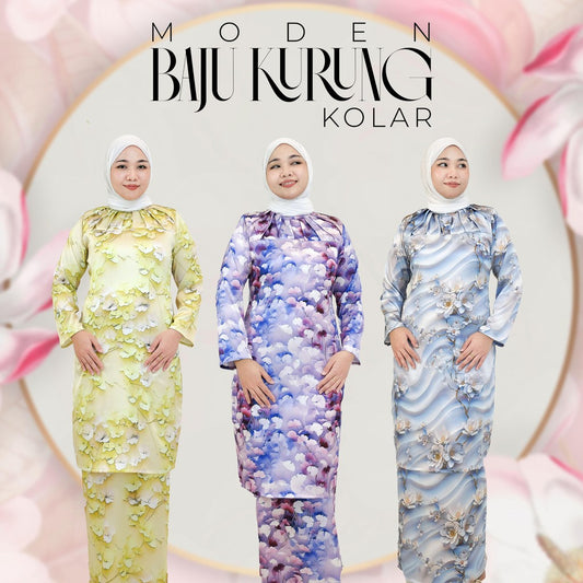 Set Baju Kurung Moden Kolar Kain Kipas Mango 20D Viral Raya 2025 Fashion Wanita Muslimah 2