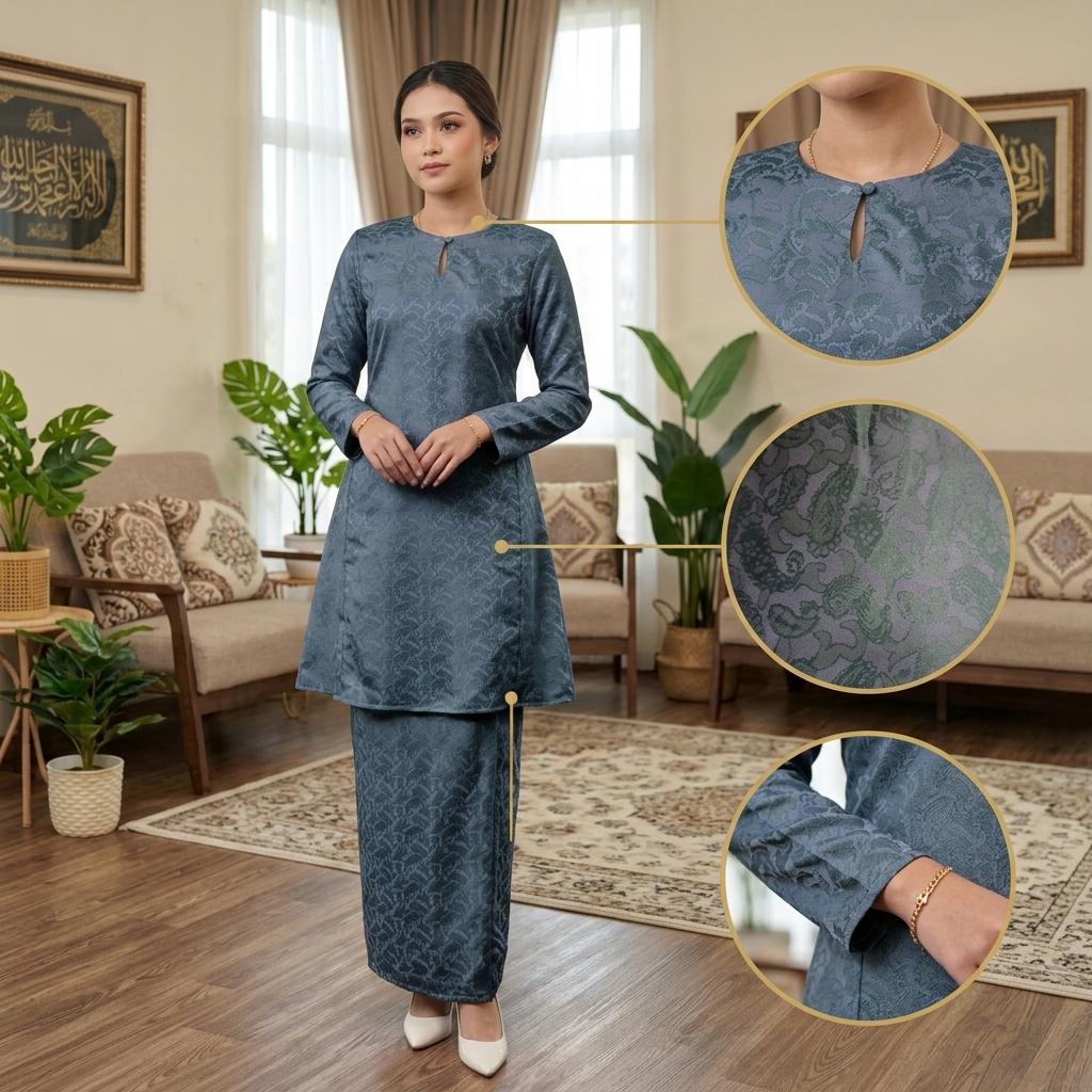 QIRANA Kurung Pahang Pesak Gantung - Vellore Brocade Premium - Office Wear - Fashin Wanita Muslimah