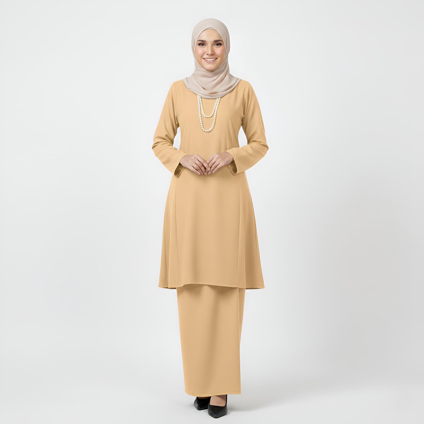 Baju Kurung Pahang Pesak (Nude) Plain Cotton Crepe Ironless