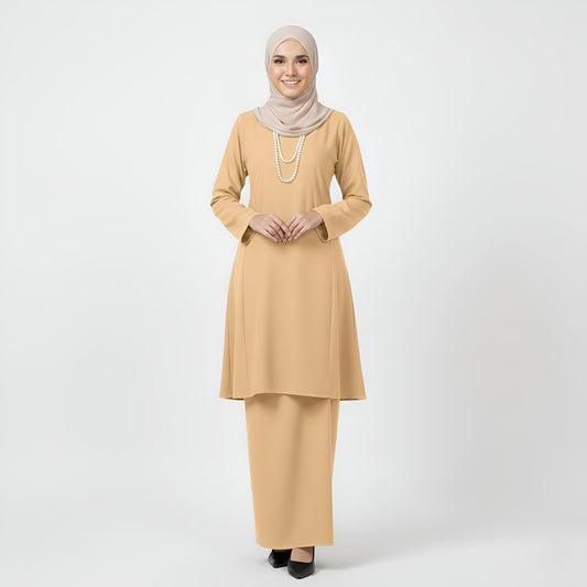 Baju Kurung Pahang Pesak (Nude) Plain Cotton Crepe Ironless
