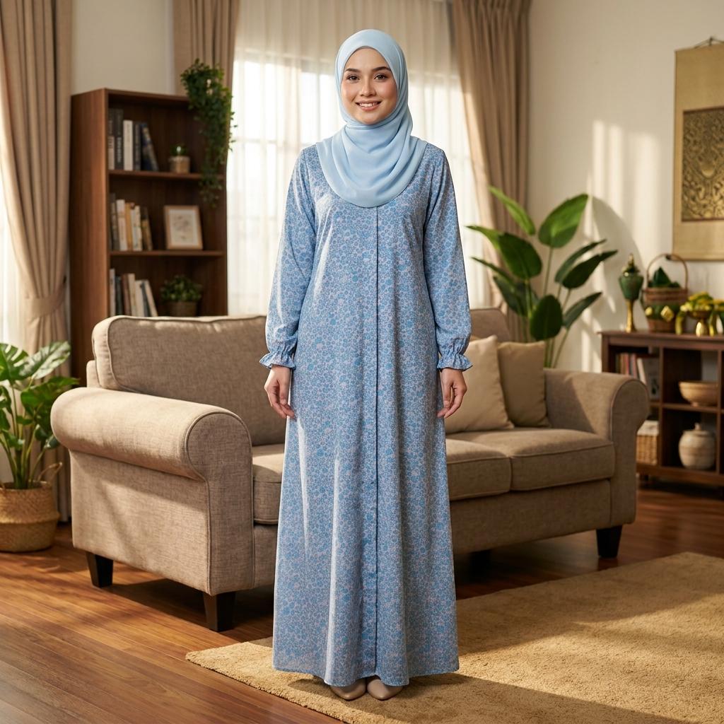 LARISA Jubbah Floral - Satin Sutera Vietnam - Side Pocket - Casual Wear Fashion Wanita Muslimah
