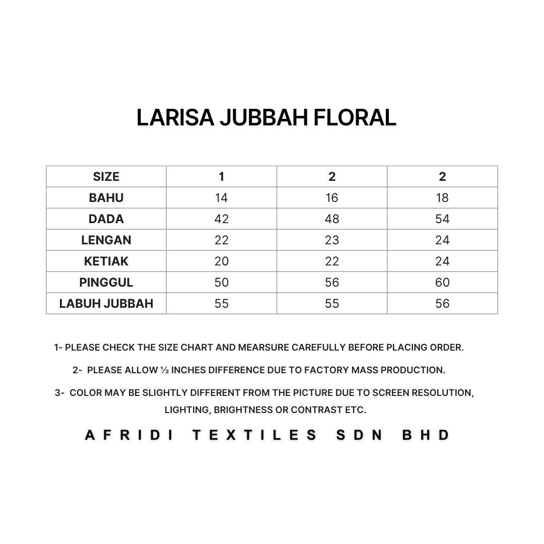 LARISA Jubbah Floral - Satin Sutera Vietnam - Side Pocket - Casual Wear Fashion Wanita Muslimah