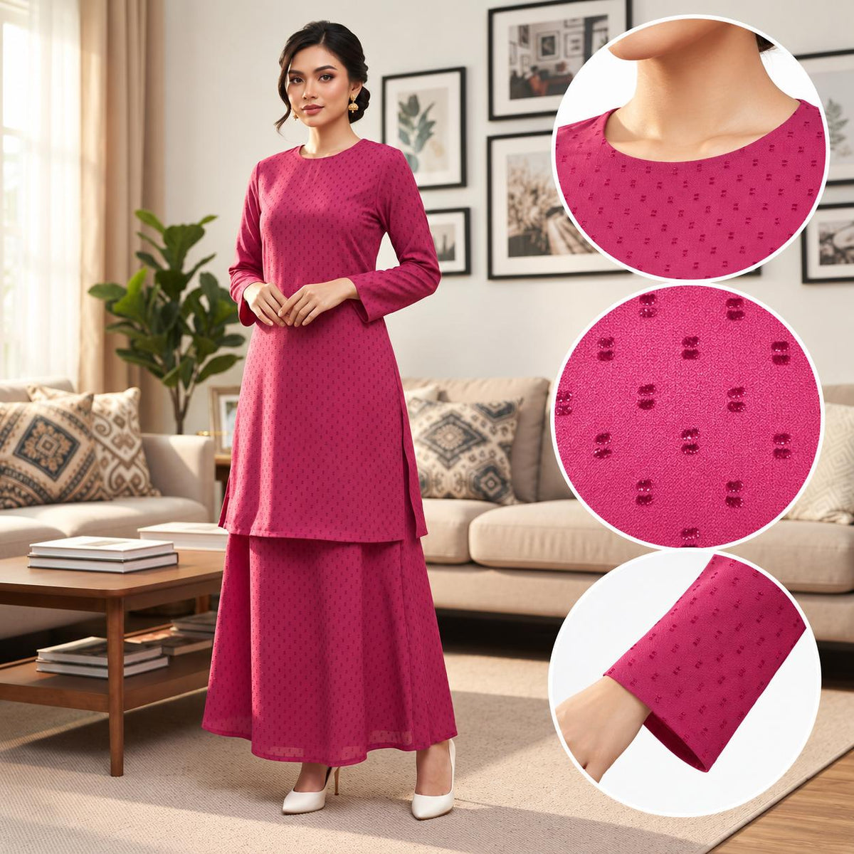 JESSIE Kurung Riau Premium Wanita Polka dots  - Elegant Traditional Muslimah - Casual Wear - Office Wear