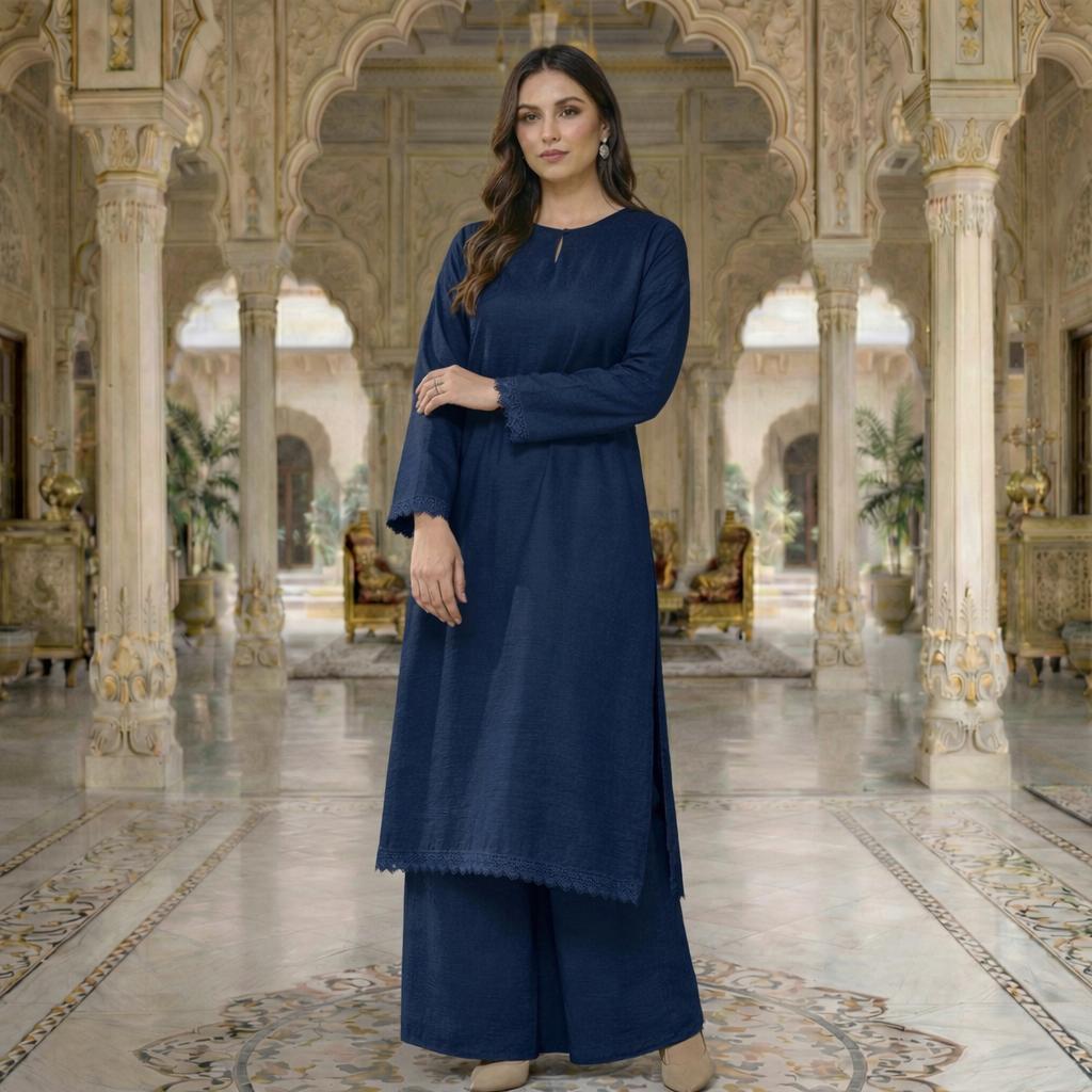 Rembayung Kurung Soft Cotton With Lace (Maroon)