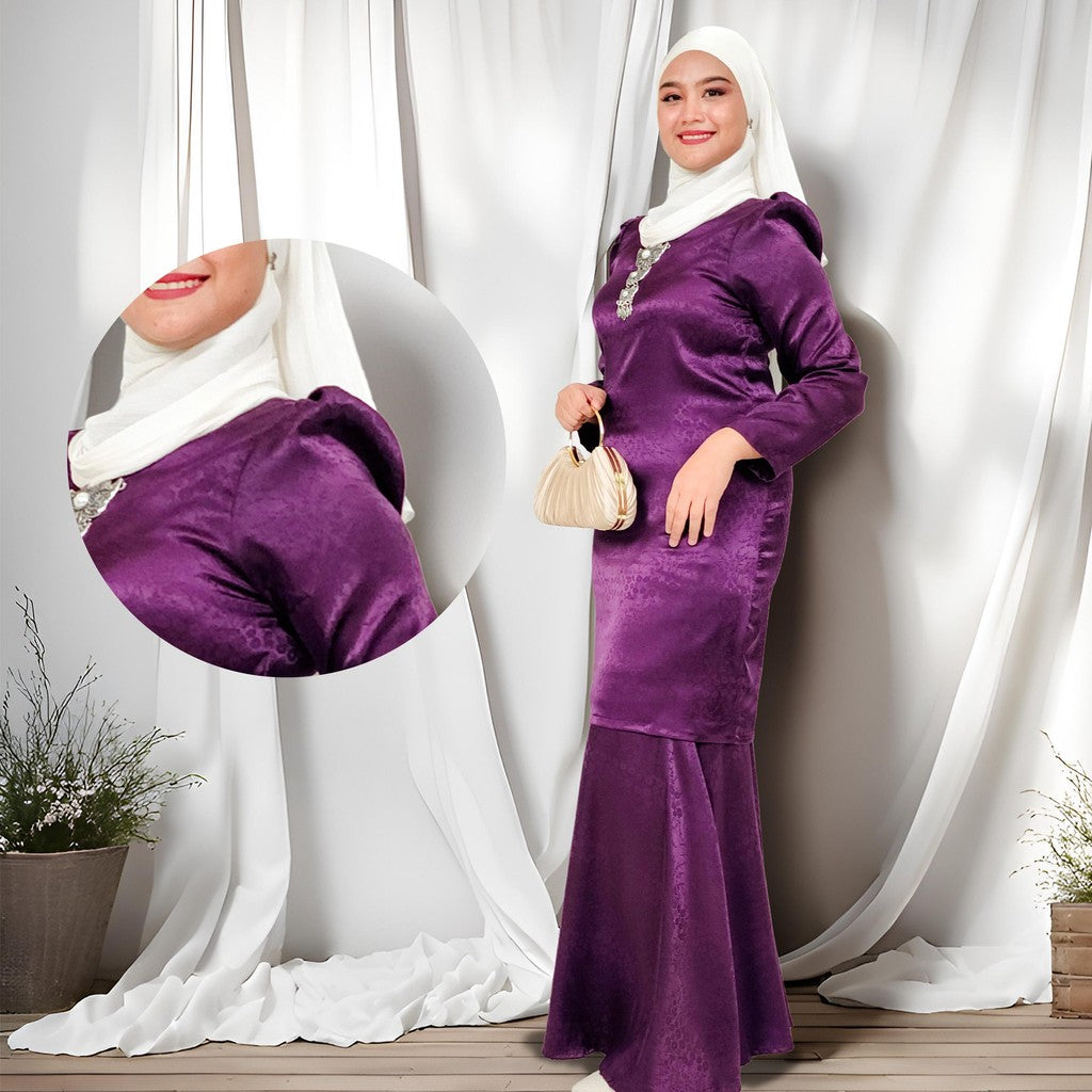 Set Baju Kurung Moden Satin Jacquard Blossom Raya 2025 Set Wanita Muslimah