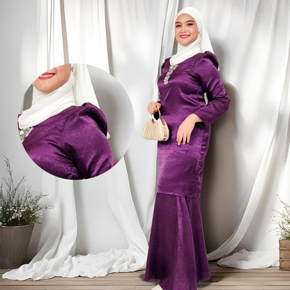 Set Baju Kurung Moden Satin Jacquard Blossom Raya 2025 Set Wanita Muslimah