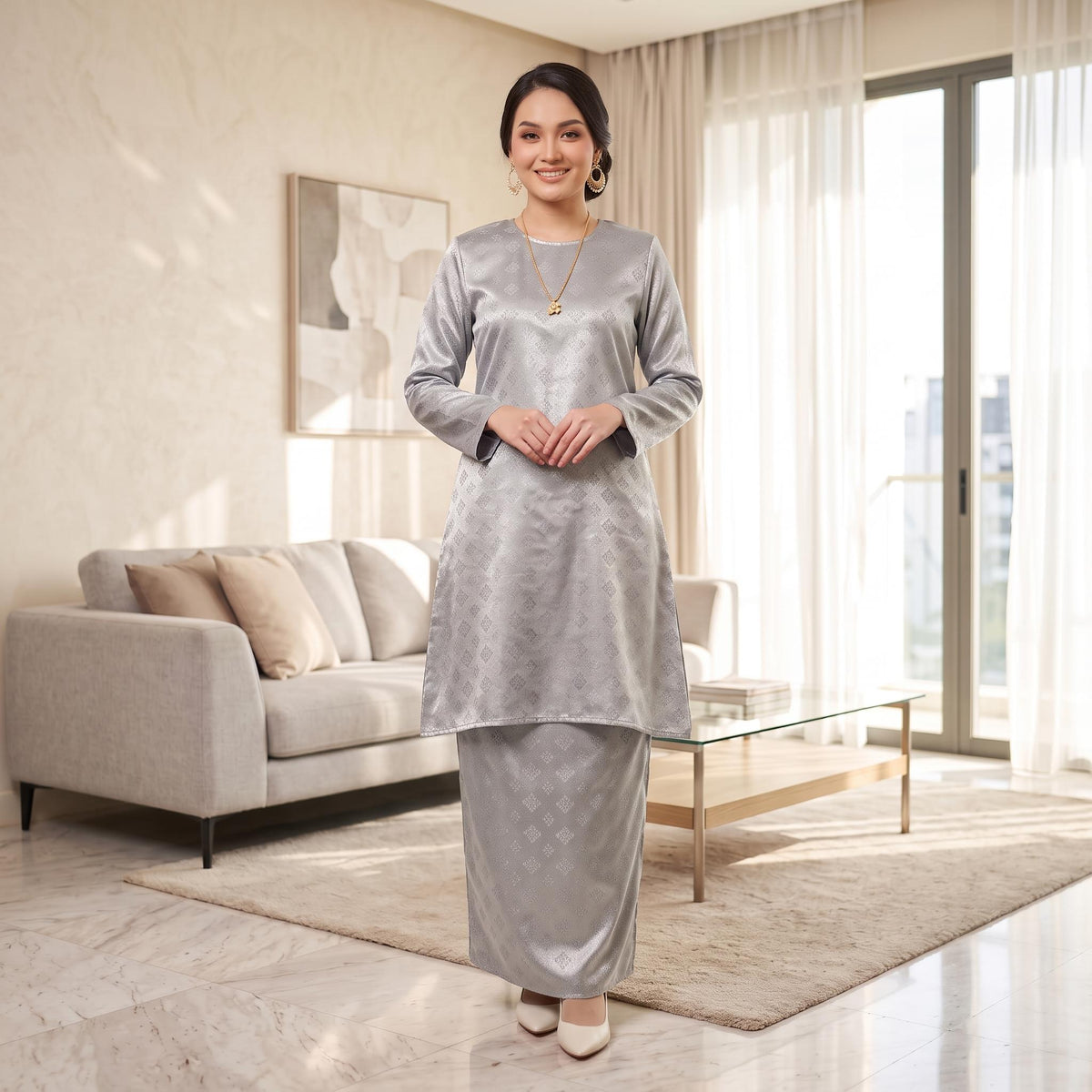 ATELIA Kurung riau Corak Songket - Sutera Vietnam Premium - Modest Fashion Plus size - Casual Wear - Office Wear