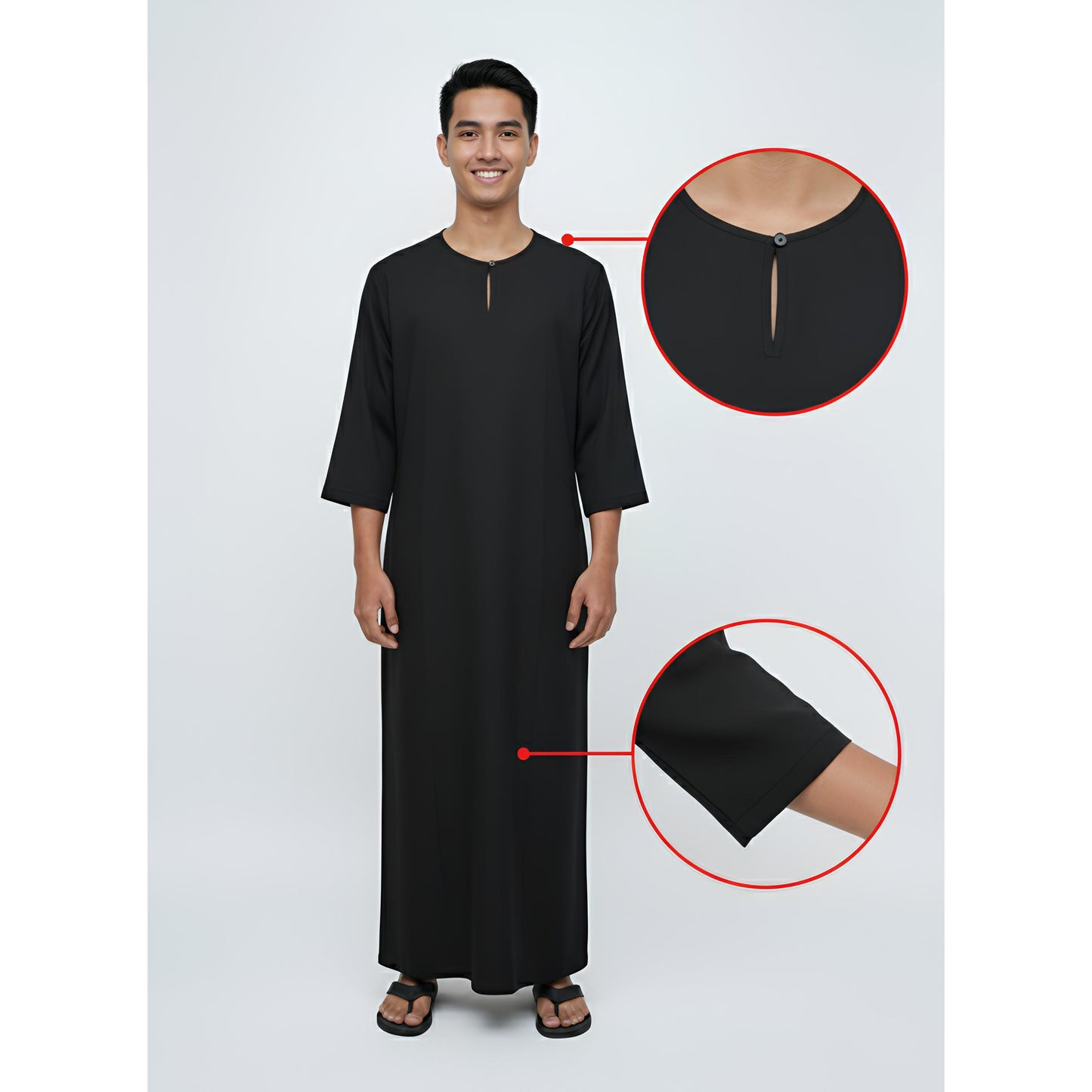 Jubah Lelaki Lengan Pendek Round Neck One Button 3/4 Sleeve (Maroon)