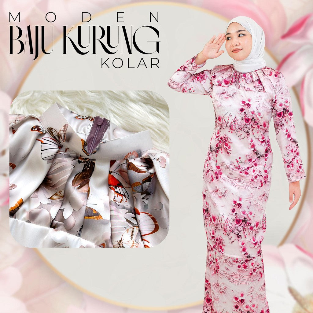 Set Baju Kurung Moden Kolar Kain Kipas Mango 20D Raya 2025 Fashion Wanita Muslimah 1