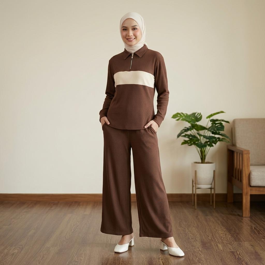 NEXUS Set Seluar Unisex 2 Piece Casual Set - Cotton Ribbed Corduroy Stretchable - Sports Set - Casual Wear