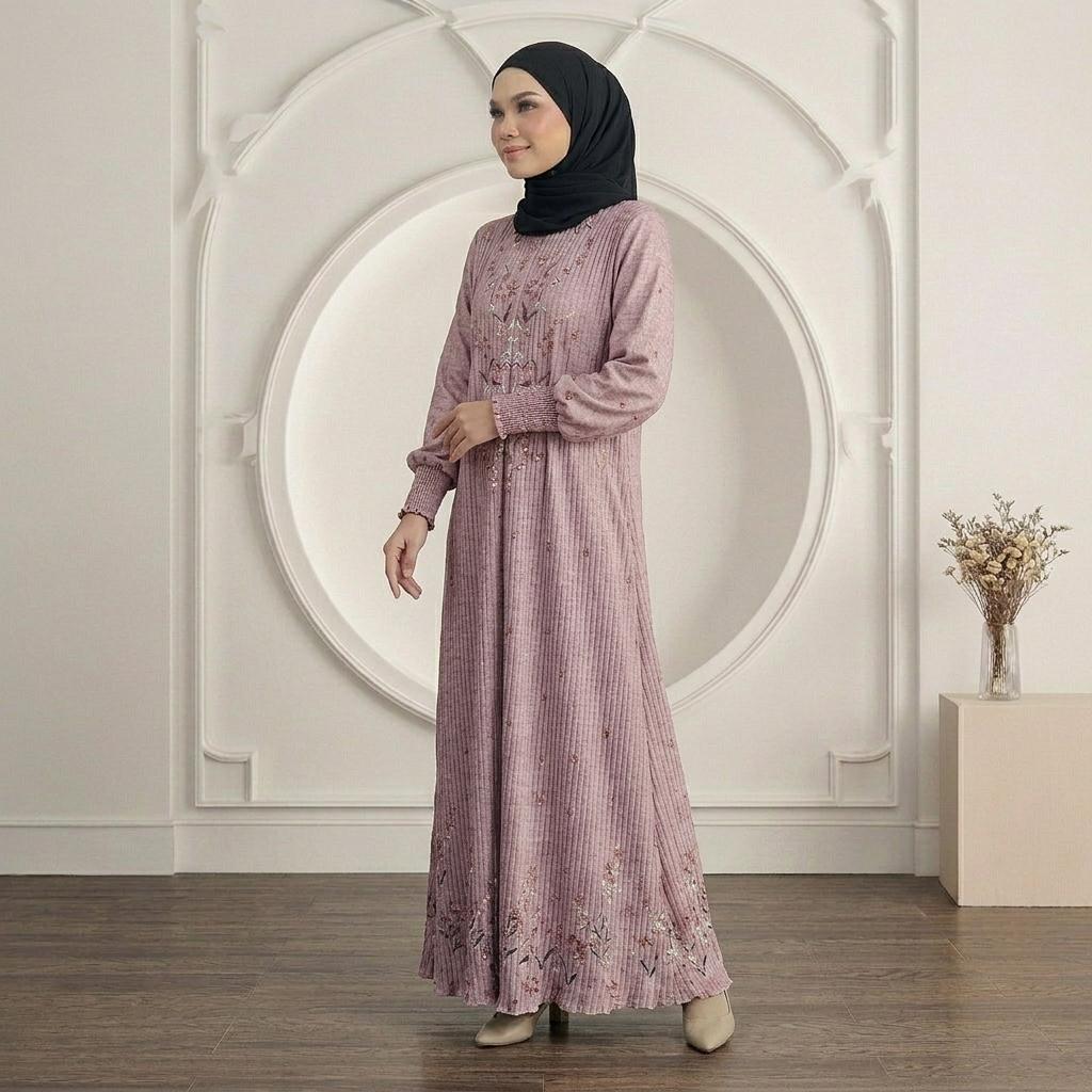 SORAYA Jubah Satin Jackquard Pleated Plus Size New Arrival Fashion Wanita Muslimah