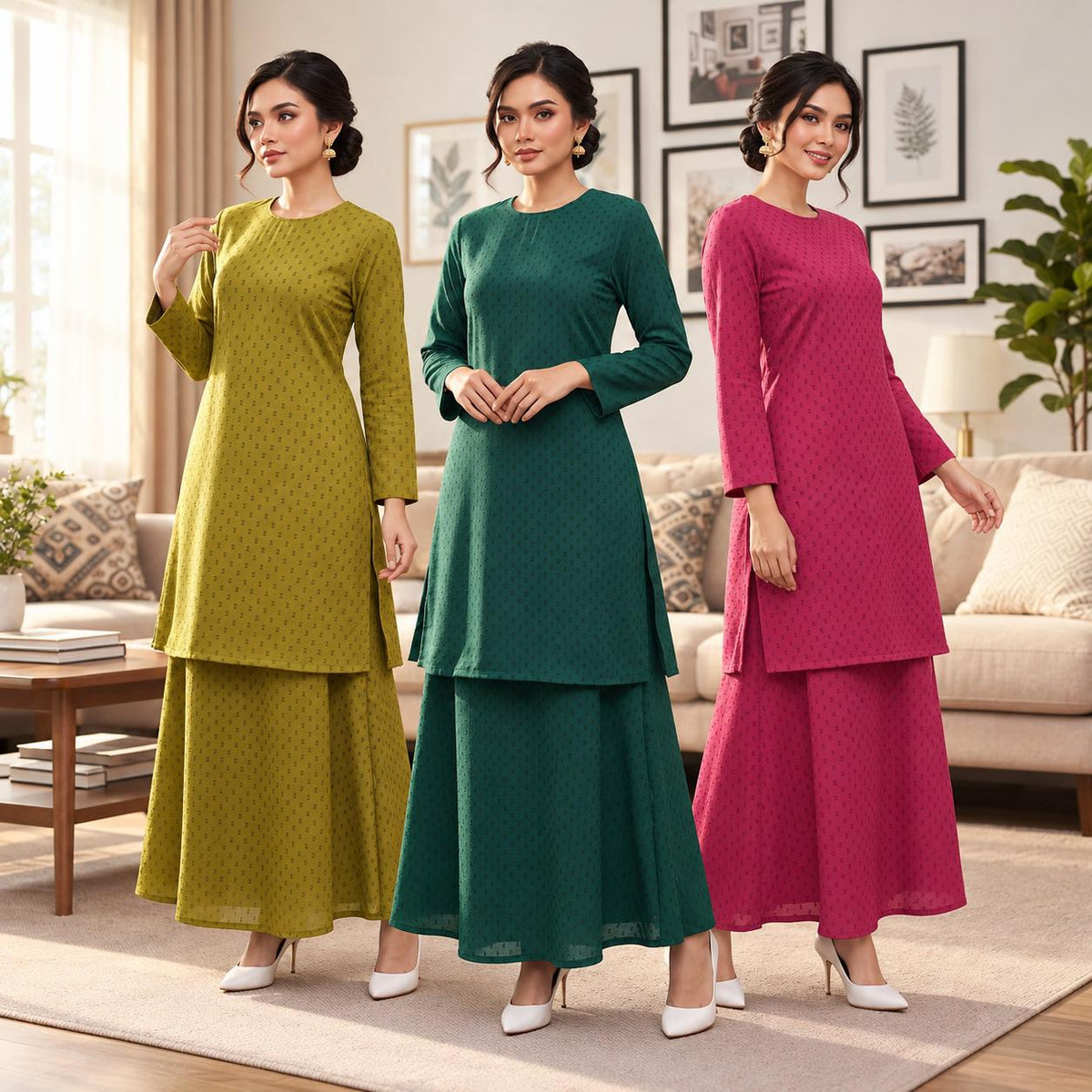JESSIE Kurung Riau Premium Wanita Polka dots  - Elegant Traditional Muslimah - Casual Wear - Office Wear