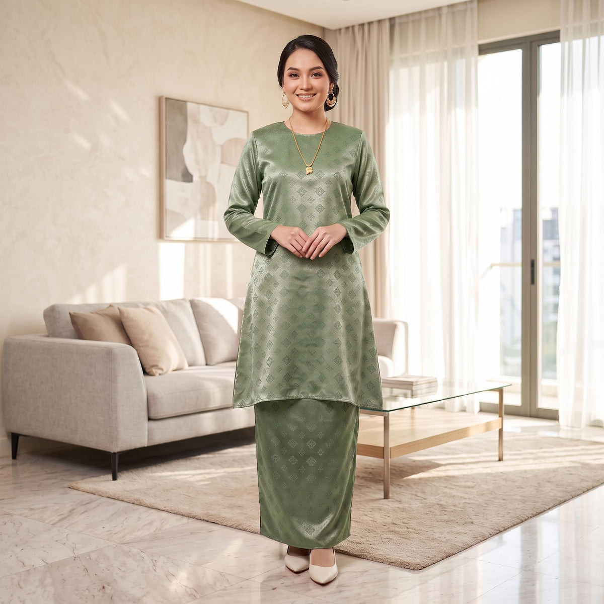ATELIA Kurung riau Corak Songket - Sutera Vietnam Premium - Modest Fashion Plus size - Casual Wear - Office Wear