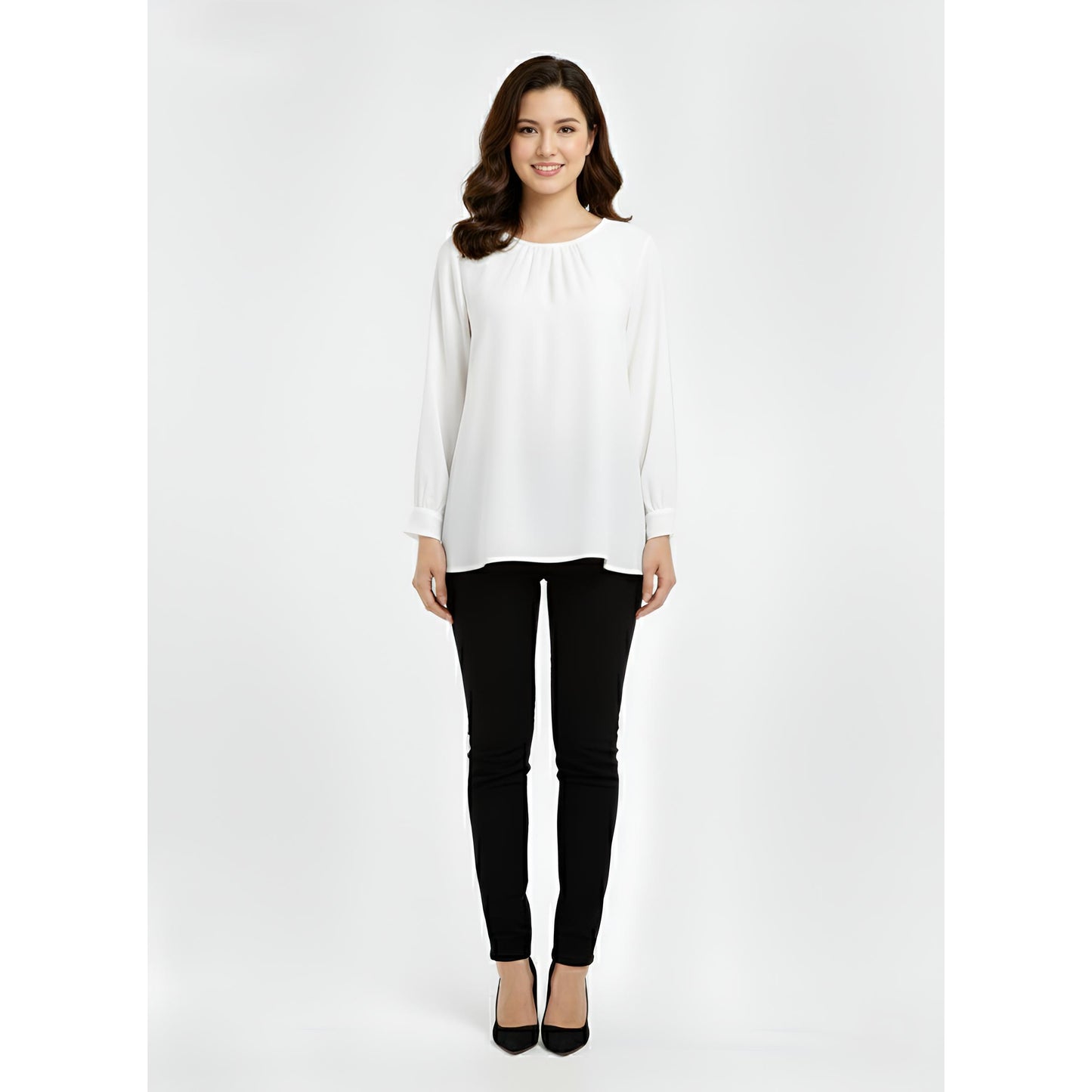 Victoria Blouse Casual Outfit Wanita Elegant Office & Casual Wear (White)