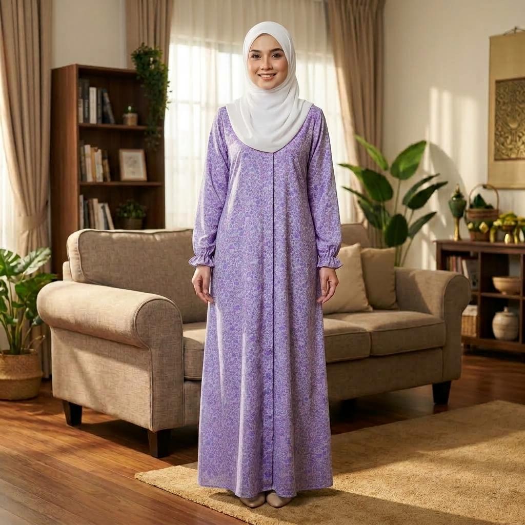 LARISA Jubbah Floral - Satin Sutera Vietnam - Side Pocket - Casual Wear Fashion Wanita Muslimah