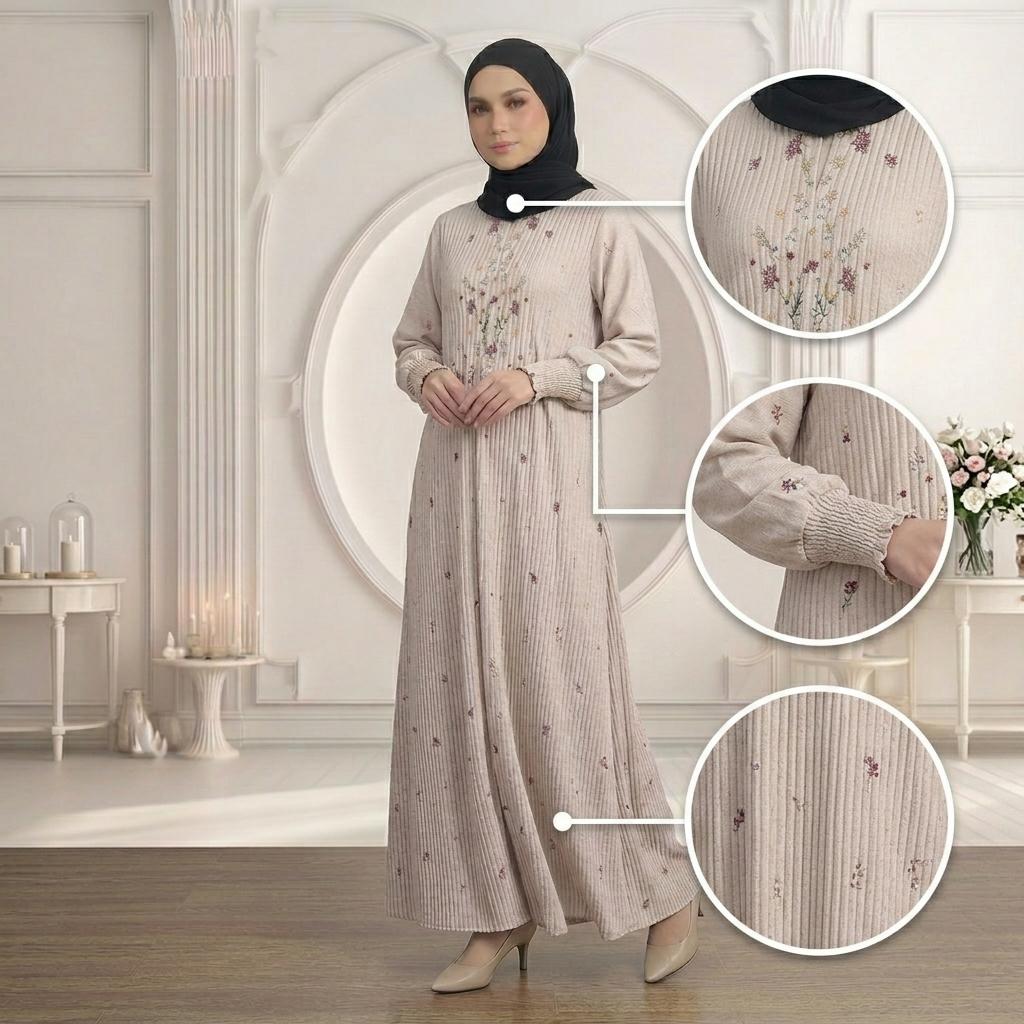 SORAYA Jubah Satin Jackquard Pleated Plus Size New Arrival Fashion Wanita Muslimah