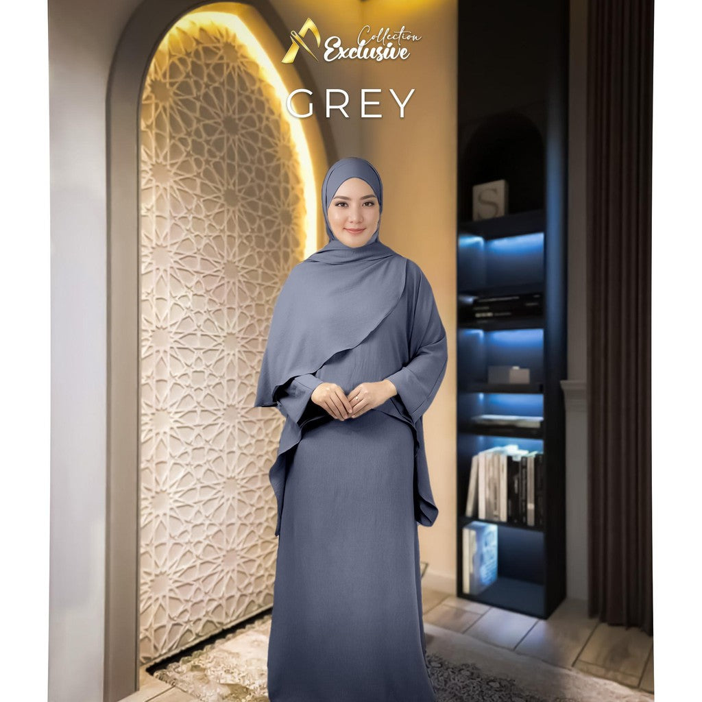 Set Elly Singlet Dress Labuh CEY Soft Cotton Ironless Fashion Wanita Muslimah