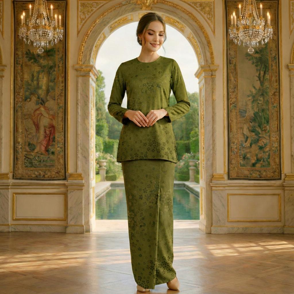 Valansia Mini Kurung Royal Satin Embossed (seaweed)