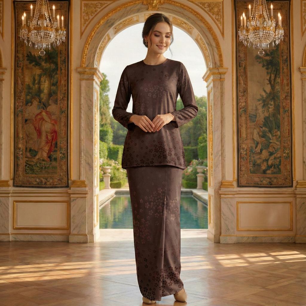 Valansia Mini Kurung Royal Satin Embossed (Rich Brown)