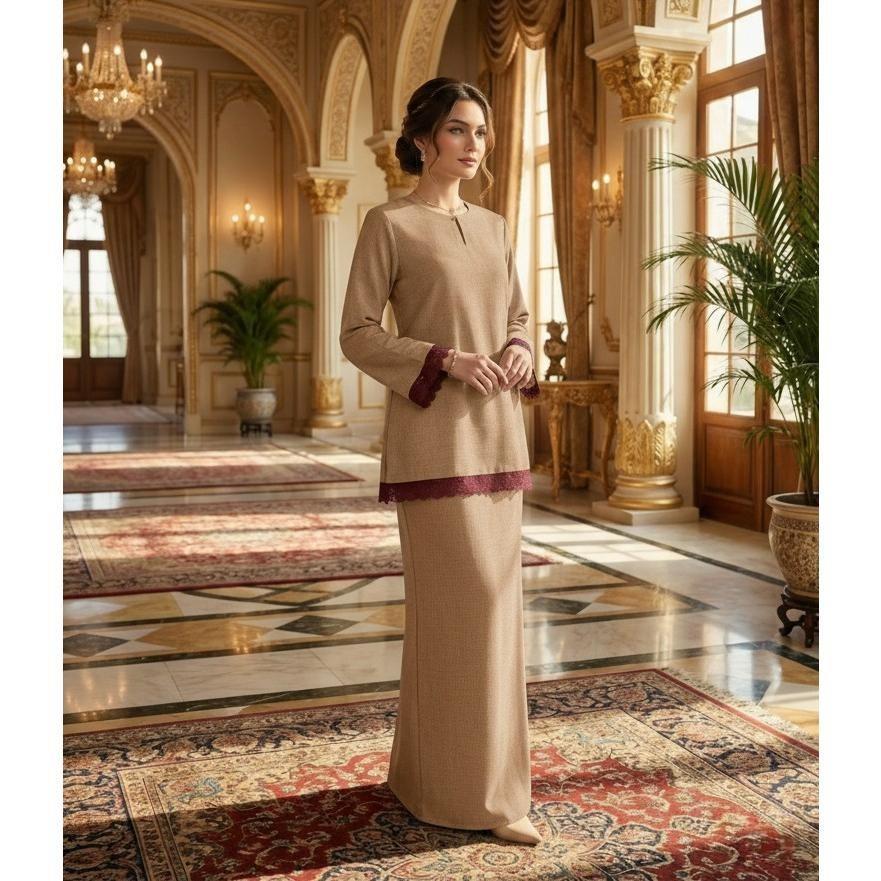 Kurung Kedah Classic Aira Cotton Lace (Beige)
