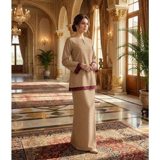 Kurung Kedah Classic Aira Cotton Lace (Beige)