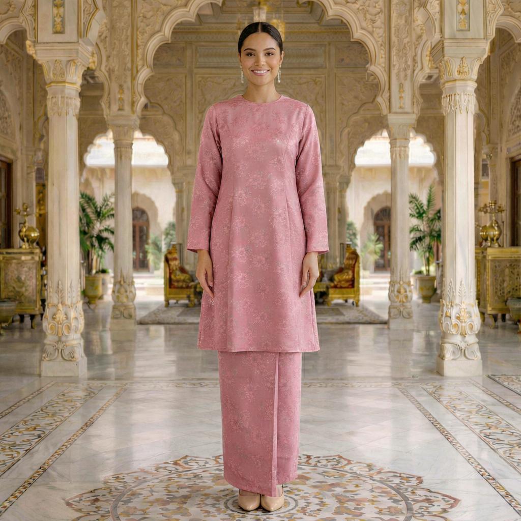 Sri Ratna Kurung Riau Royal Satin Embossed (Orchid Pink)