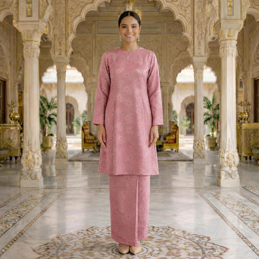 Sri Ratna Kurung Riau Royal Satin Embossed (Orchid Pink)