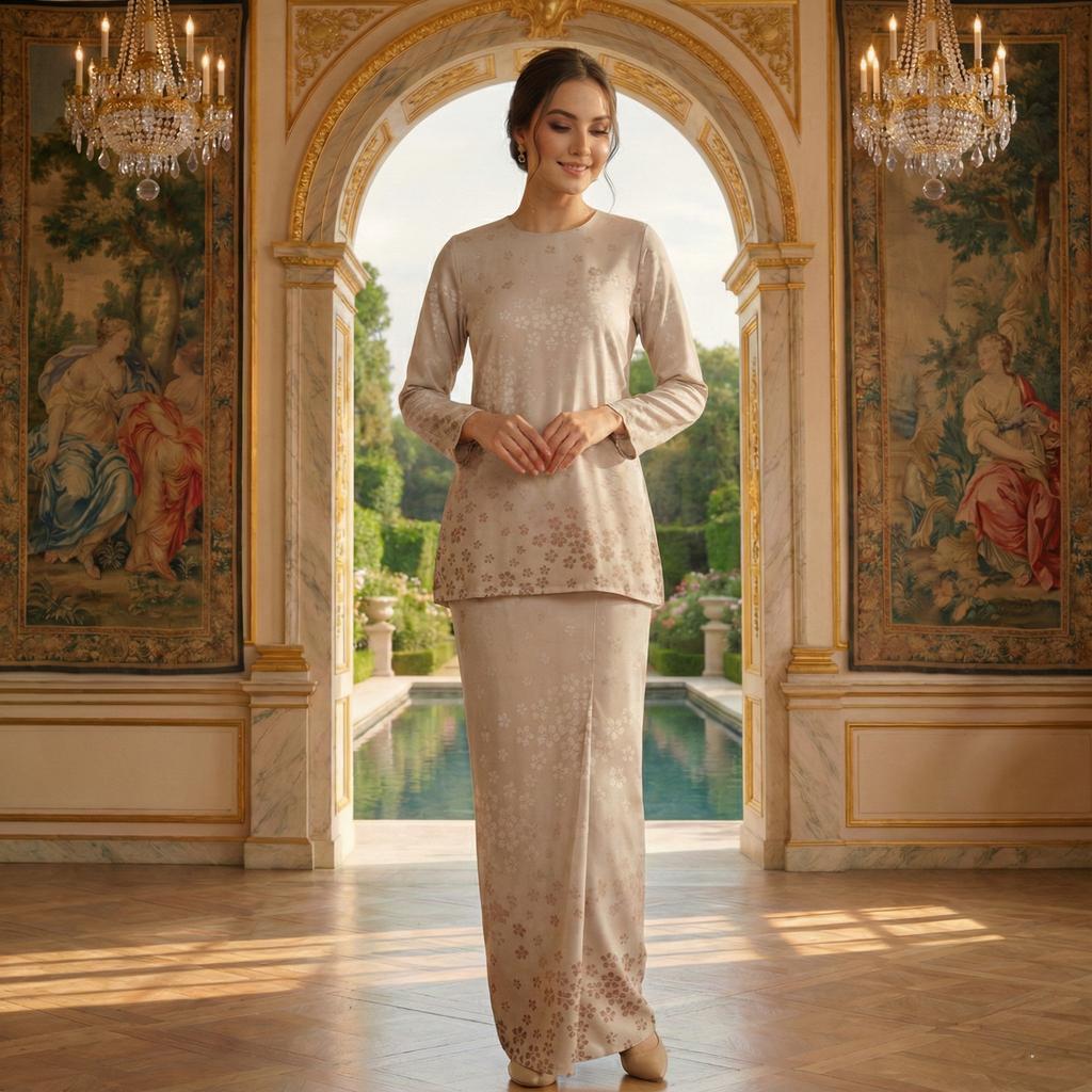 Valansia Mini Kurung Royal Satin Embossed (Champagne)
