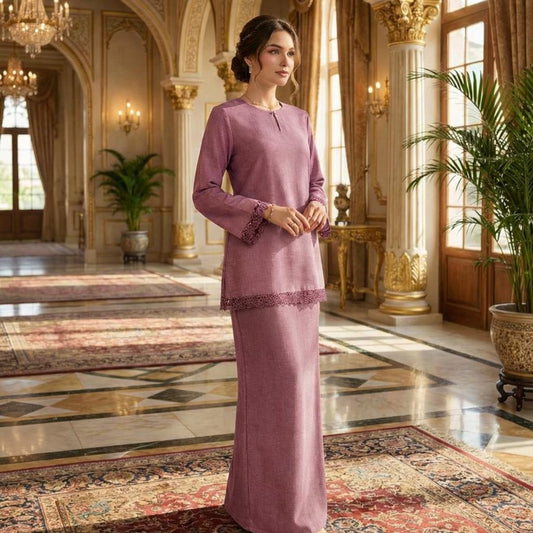 Kurung Kedah Classic Aira Cotton Lace (Blush Pink)