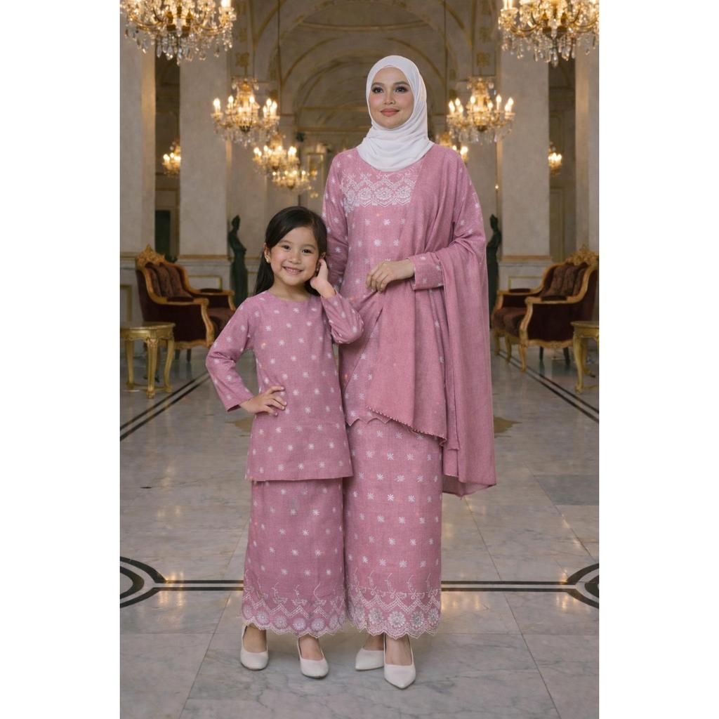 Elora Kurung Moden Mom Cotton Embroidery (Pink)
