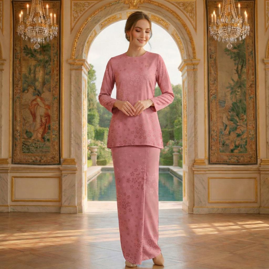 Valansia Mini Kurung Royal Satin Embossed (Orchid Pink)