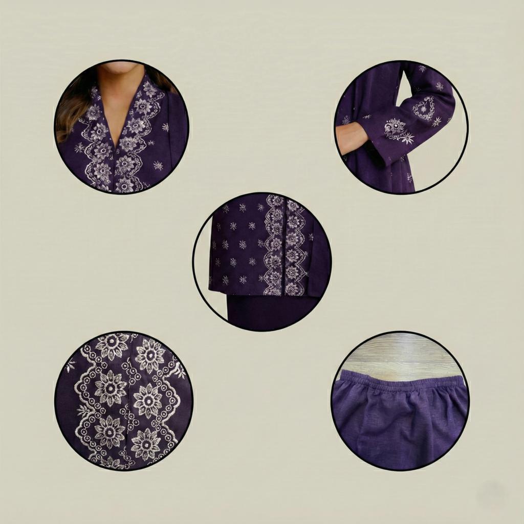 Kebaya Labuh Jamilah Cotton Embroidery (Olive Green)